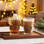 4PCS 9oz Glass Coffee Mugs with Bamboo Sleeves