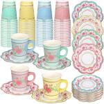 Floral Disposable Tea Cups with Saucers - 100 Sets