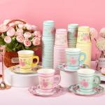 Floral Disposable Tea Cups with Saucers - 100 Sets