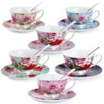 Floral Porcelain Tea Cups and Saucers Set