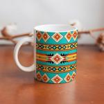 Turquoise Aztec Pattern Coffee Mug and Tea Cup