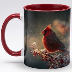 Dark Winter Red Cardinal Mug - 11oz Coffee Cup