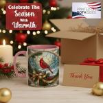 Festive Red Cardinal Coffee Mug with Pine Branches