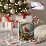 Festive Red Cardinal Coffee Mug with Pine Branches