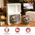 Festive Red Cardinal Coffee Mug with Pine Branches