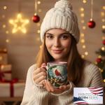 Festive Red Cardinal Coffee Mug with Pine Branches
