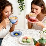 Pink Flower-Shaped Ceramic Tea Cups Set
