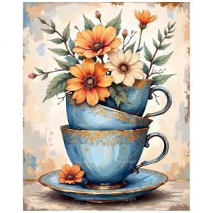 Floral Teacup Paint by Numbers Kit for Adults
