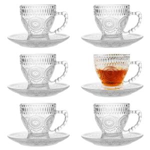 Vintage Glass Tea Cup and Saucer Set of 6