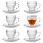 Vintage Glass Tea Cup and Saucer Set of 6