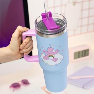 Paladone Care Bears 1.2L Blue Insulated Cup and Straw, Officially Licensed Quencher Bottle with Handle for Water, Iced Tea, Coffee, Cute Pop Culture Collectible for Fans