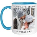 Customized Photo Mug with Personalized Text Upload Your Image with Different Designs (White/Blue), 11oz