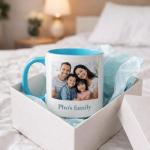 Customized Photo Mug with Personalized Text Upload Your Image with Different Designs (White/Blue), 11oz