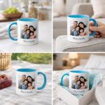 Customized Photo Mug with Personalized Text Upload Your Image with Different Designs (White/Blue), 11oz