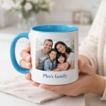 Customized Photo Mug with Personalized Text Upload Your Image with Different Designs (White/Blue), 11oz