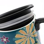 Topadorn Coffee Ceramic Mug Porcelain Latte Tea Cup With Lid 17oz. Floral Symphony, Green Bird