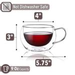 BTaT- Insulated Coffee Cups, Set of 4 (9 oz, 270 ml), Double Wall Glass Tea Cups, Glass Cups, Glass Mug, Glass Coffee Cups, Latte Cups, Latte Mug, Clear Mugs, Glass Cappuccino Cups