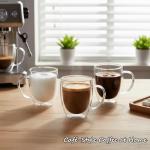 Set of 4 Double Walled Glass Coffee Mugs with Handles, 12oz Clear Coffee Mugs for Hot/Cold Beverages, Insulated Borosilicate Glass Cups for Cappuccino, Espresso, Latte, Tea, Milk, Microwave Safe