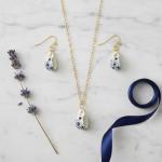 Vintage Blue Flower Porcelain Teacup Jewelry Set: Ceramic Pendant Necklace & Drop Earrings (2-Piece Set)