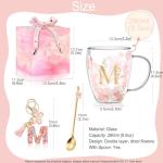 Personalized Gift for Women Flower Glass Coffee Mug Initial Tea cup Monogrammed Customized Bridesmaid Bride Wedding Gifts Graduation Gifts Valentine Mother's Day Birthday Christmas Gift (M)