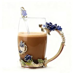 Guon-Wuvl Gifts for Mom Women Mothers Day Flower Cups Tea Mug With Tea Spoon Valentines Day Christmas Gift Use Gift Package