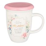 Christian Art Gifts Rose Floral Ceramic Coffee Mug with Pink Lid – 13 oz. Lead and Cadmium-free Inspirational Scripture Coffee and Tea Mug for Women with Bible Verse: I Know The Plans – Jeremiah 29:11