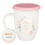Christian Art Gifts Rose Floral Ceramic Coffee Mug with Pink Lid – 13 oz. Lead and Cadmium-free Inspirational Scripture Coffee and Tea Mug for Women with Bible Verse: I Know The Plans – Jeremiah 29:11
