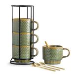 Stackable Ceramic Coffee Mugs Set of 4