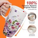 Topadorn Ceramic Coffee Mug for Home & Office, 17oz. Porcelain Latte Travel Cup with Lid and Color Box, Pink Flower Art Tea Mug with Handle, 6.5" H