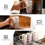 Topadorn Ceramic Coffee Mug for Home & Office, 17oz. Porcelain Latte Travel Cup with Lid and Color Box, Pink Flower Art Tea Mug with Handle, 6.5" H