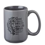 Christian Art Gifts Lion Gray Ceramic Coffee Mug – 14 oz. Microwave and Dishwasher-safe Inspirational Scripture Coffee and Tea Mug for Men and Women with Bible Verse: Strong & Courageous – Joshua 1:9