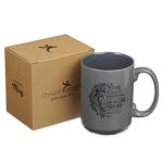 Christian Art Gifts Lion Gray Ceramic Coffee Mug – 14 oz. Microwave and Dishwasher-safe Inspirational Scripture Coffee and Tea Mug for Men and Women with Bible Verse: Strong & Courageous – Joshua 1:9