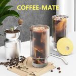 Vintage Ribbed Glass Cups with Lids and Straws