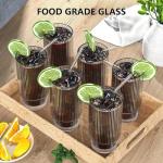 Vintage Ribbed Glass Cups with Lids and Straws
