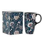 Blue Flower Porcelain Latte Mug with Lid 17oz