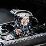Blue Flower Porcelain Latte Mug with Lid 17oz