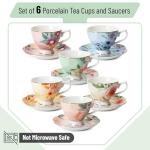 BTaT- Tea Cups and Saucers Set of 6, Tea Set, Floral Tea Cups (8oz), Porcelain Tea Cups for Tea Party, Rose Teacups, China Tea Cups, Tea Cup and Saucer Set, Porcelain Tea Set, (Bone China)