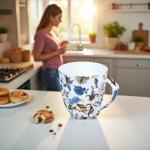 Floral Porcelain Coffee Mug - 14oz Blue Gift