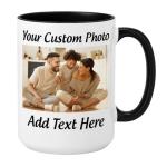 Customized 15oz Ceramic Coffee Mugs with Personalized Text and Photo Image Upload Novelty , Personalize With Different Design And Images, Custom Gift (Black)