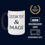 Customized 15oz Ceramic Coffee Mugs with Personalized Text and Photo Image Upload Novelty , Personalize With Different Design And Images, Custom Gift (Black)