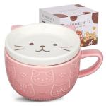 Cute Ceramic Cat Coffee Mug with Lid,Kawaii Coffee Mugs or Tea Cups for Cat Lovers,Funny Novelty Cat Breakfast Mugs for Women,Wife,Mum,Girls,Boys,Friends,Kids,Christmas,Birthday Gift,300ML（Pink）