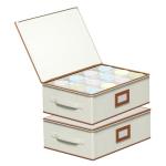 Aokeyee 2-Pack Cup and Mug Storage Box, Hard Shell China Storage Containers - Holds 24 Coffee Mugs, Tea Cups & Glasses, Stackable Organizers with Lid, Handles, Zippers & Label for Moving, Ivory