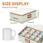 Aokeyee 2-Pack Cup and Mug Storage Box, Hard Shell China Storage Containers - Holds 24 Coffee Mugs, Tea Cups & Glasses, Stackable Organizers with Lid, Handles, Zippers & Label for Moving, Ivory