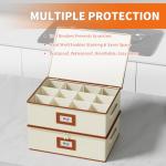 Aokeyee 2-Pack Cup and Mug Storage Box, Hard Shell China Storage Containers - Holds 24 Coffee Mugs, Tea Cups & Glasses, Stackable Organizers with Lid, Handles, Zippers & Label for Moving, Ivory