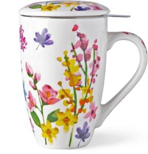 Large Ceramic Tea Mug with Infuser and Lid