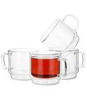 BTaT- Stackable Insulated Coffee Mugs, Glass Tea Mugs, Set of 4 (12 oz, 350 ml), Double Wall Glass Coffee Cups, Tea Cups, Latte Cups, Beer Glasses, Latte Mug, Clear Mugs