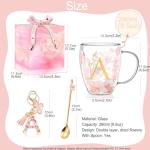 Personalized Gift for Women Cute Monogrammed Double Wall Glass Coffee Mug Tea Cup with Spoon Customized Birthday Valentine Mother's Day Christmas Gift for Mom Wife Friends Sister Coworker(Letter A)