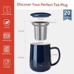Sweese 20oz Porcelain Teacup with Infuser and Lid, Large Tea Mug for Loose Tea - Microwave and Dishwasher Safe, Insulated, Modern Design for Tea Lovers