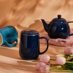 Sweese 20oz Porcelain Teacup with Infuser and Lid, Large Tea Mug for Loose Tea - Microwave and Dishwasher Safe, Insulated, Modern Design for Tea Lovers