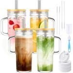 Bamboo-Lid Glass Tumblers with Straws - 4 Pack
